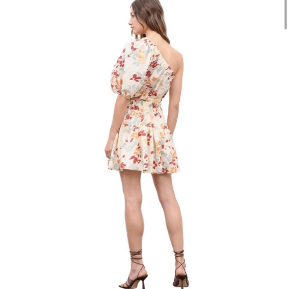moon river floral print one shoulder side cut-out shirred mini dress size small - Picture 7 of 9